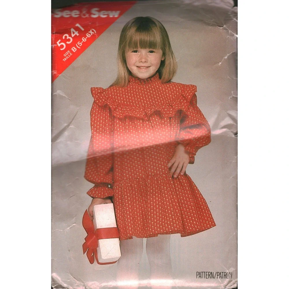 See & Sew 5341 Vintage Kids Dress Sewing Pattern Size B‎ 5 6 6X Ruffle A-Line